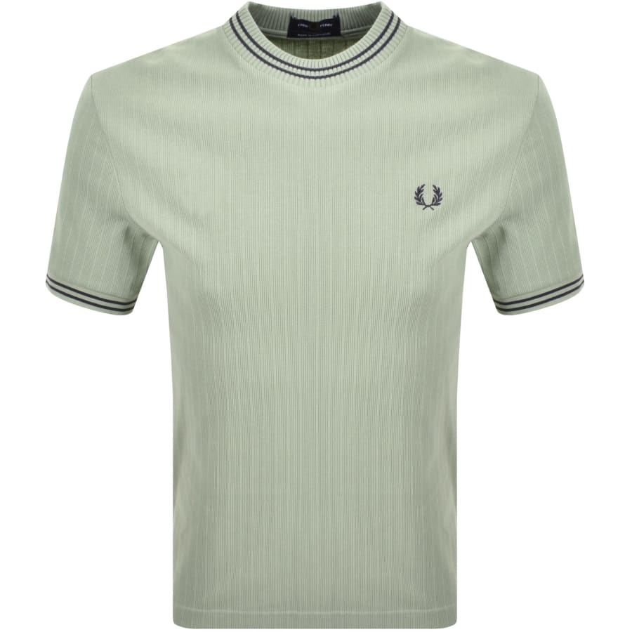◇FRED PERRY◇ Sharp Vertical Stripe Knit Shirt Hunting Gree Vertical Stripe Knitted T-Shirt - Olive Mint | Men's